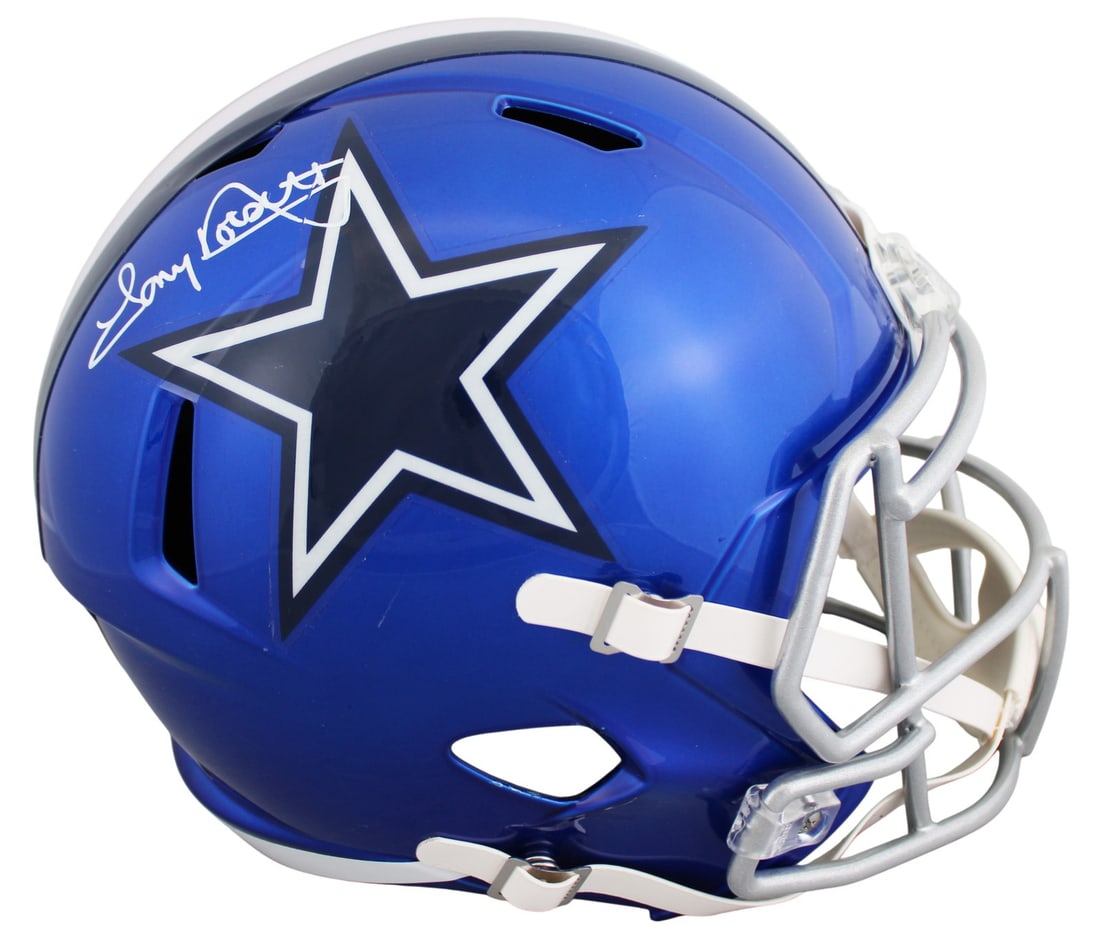 Tony Dorsett Autographed Dallas Cowboys Flash Speed Replica Helmet Beckett BAS: Tony Dorsett Autographed Dallas Cowboys Flash Speed Replica Helmet Beckett BAS This Dallas Cowboys alternate Flash Full Size Speed Replica Helmet has been personally signed by Tony Dorsett. The helmet