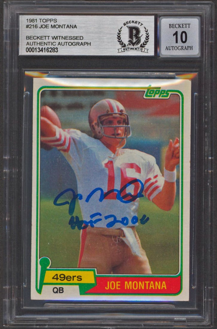 Joe Montana 1981 Topps Rookie Card HOF 2000 Autographed BAS Slabbed (1 of 2)
