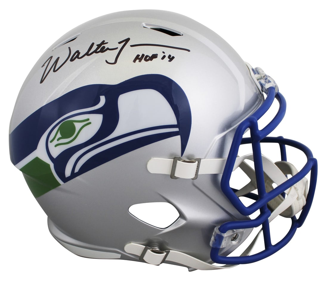 Walter Jones Signed Seahawks HOF 14 Full Size Speed Helmet BAS Authenticated: Walter Jones Signed Seahawks HOF 14 Full Size Speed Helmet BAS Authenticated This autographed 1983-01 Throwback Full Size Speed Replica Helmet features the inscription "HOF 14" and has been personally