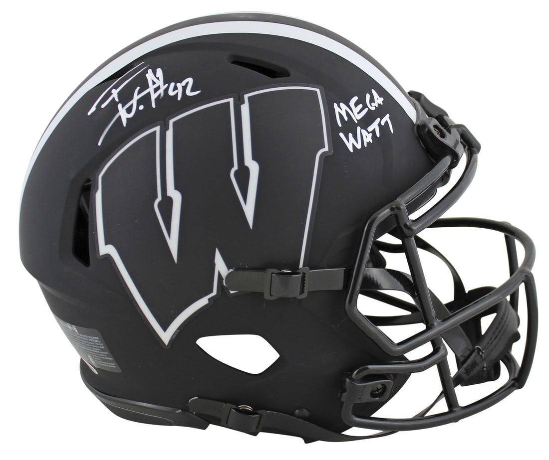 T.J. Watt Autographed Wisconsin Eclipse Speed Proline Helmet Mega Watt Inscription BAS (1 of 3)