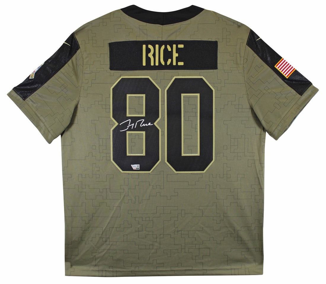 Jerry Rice Signed 2021 Salute to Service Nike Limited Jersey San Francisco 49ers: Jerry Rice Signed 2021 Salute to Service Nike Limited Jersey San Francisco 49ers This officially licensed 2021 Salute to Service Nike Limited Jersey has been personally signed by NFL legend Jerry Rice
