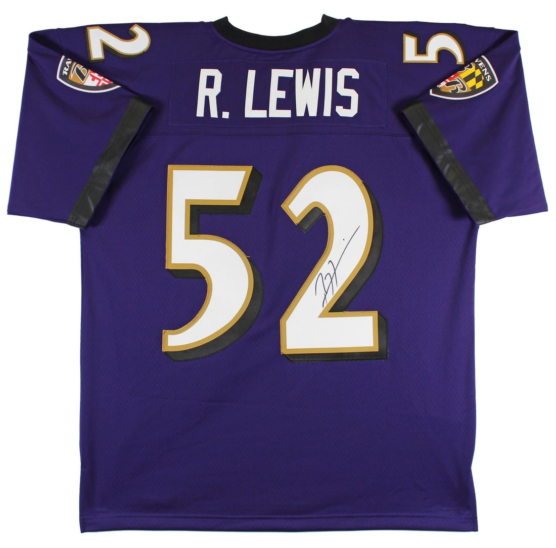 Ray Lewis Autographed Purple Mitchell and Ness Ravens Jersey Beckett Witnessed (1 of 5)