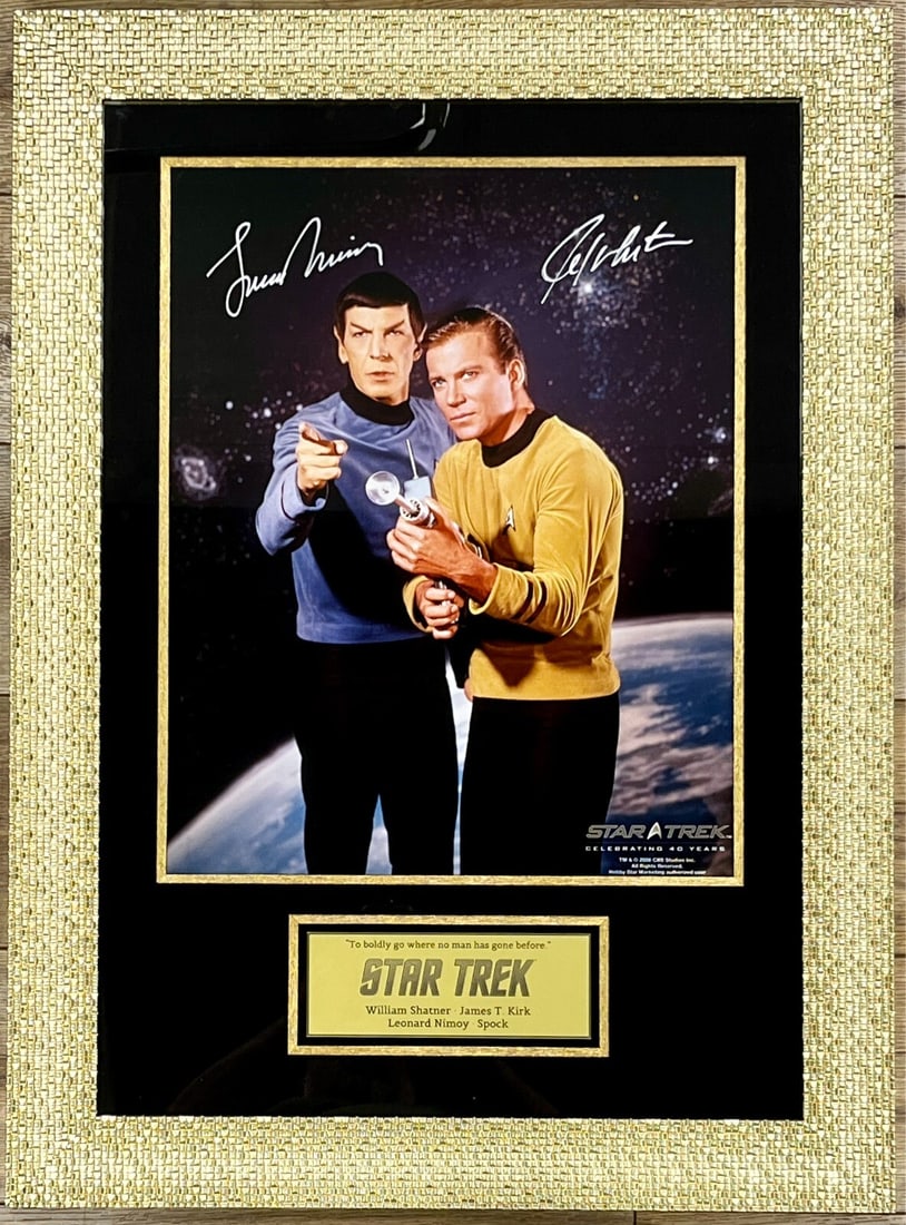 William Shatner Leonard Nimoy Signed 16x20 Photo Custom Framed Star Trek: William Shatner Leonard Nimoy Signed 16x20 Photo Custom Framed Star Trek This stunning 16x20 custom framed photo features the iconic signatures of William Shatner and Leonard Nimoy, renowned for their