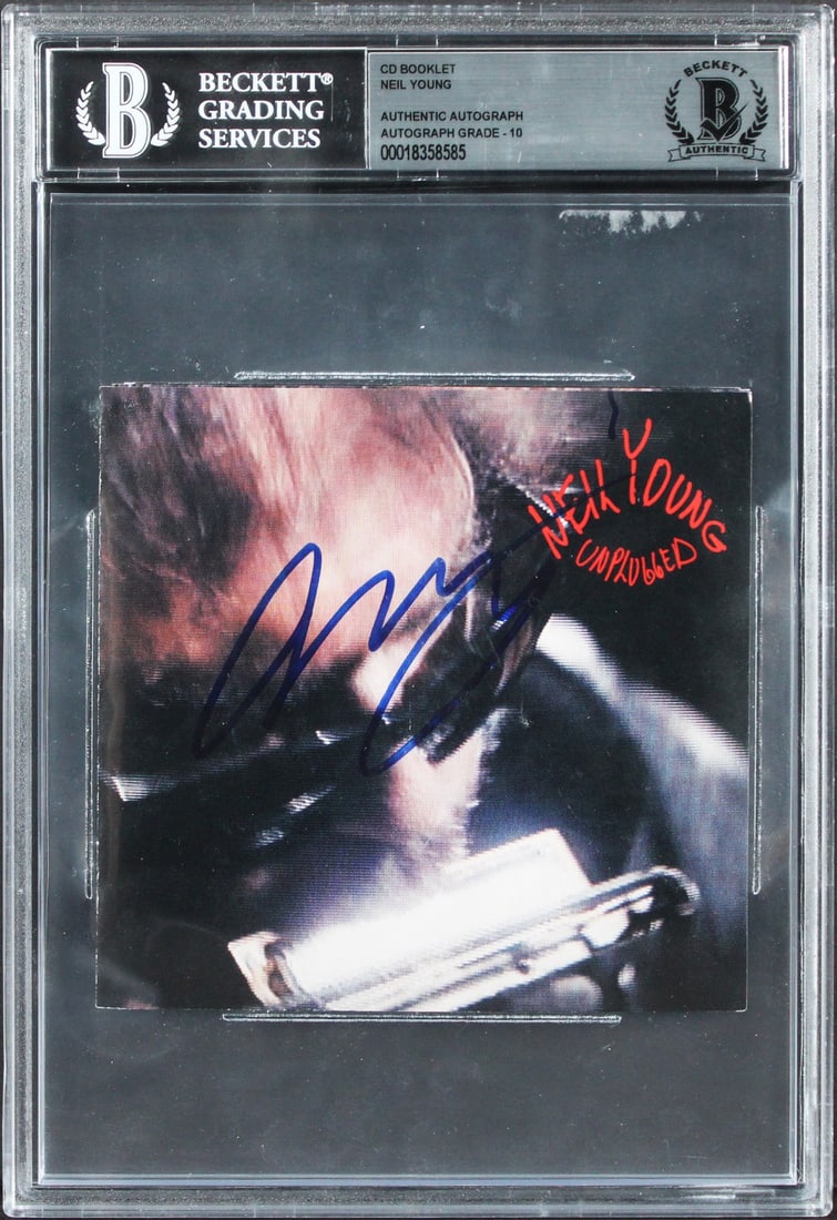 Neil Young Signed Unplugged CD Cover Gem Mint 10 Beckett Authenticated: Neil Young Signed Unplugged CD Cover Gem Mint 10 Beckett Authenticated This authentic autographed CD cover of Neil Young's Unplugged has been personally signed by the artist. Graded as Gem Mint 10 by 