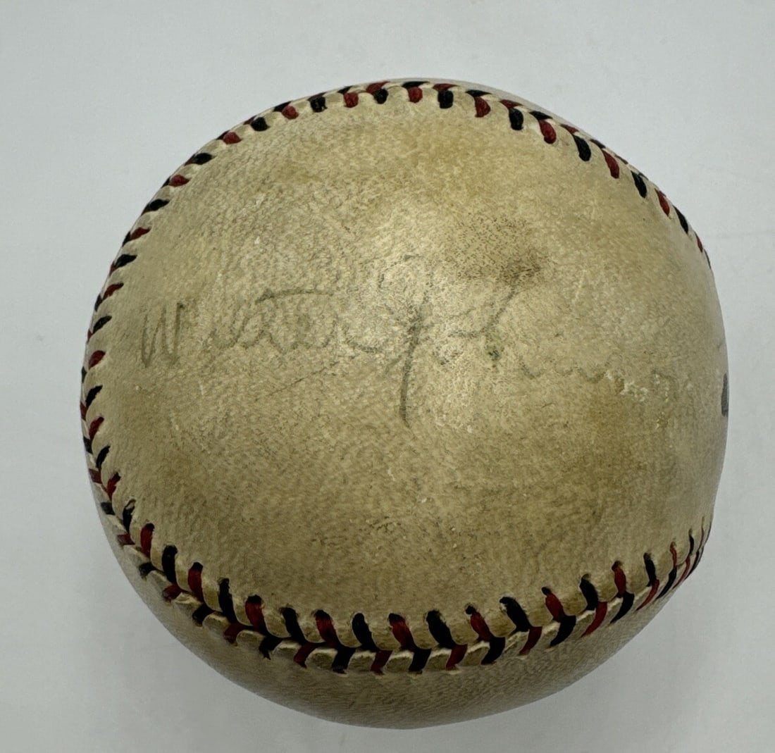Walter Johnson Signed Baseball 1917-21 with Beckett LOA: Walter Johnson Signed Baseball 1917-21 with Beckett LOA This authentic 1920's baseball features the signatures of two legendary players: Walter Johnson and Nick Altrock. Walter Johnson, known as 'The 