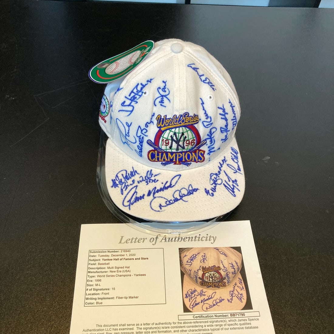1996 Yankees World Series Hat Signed by Derek Jeter and 14 Others JSA COA: 1996 Yankees World Series Hat Signed by Derek Jeter and 14 Others JSA COA Celebrate the legacy of the 1996 New York Yankees with this authentic team-signed World Series Championship hat. This unique p