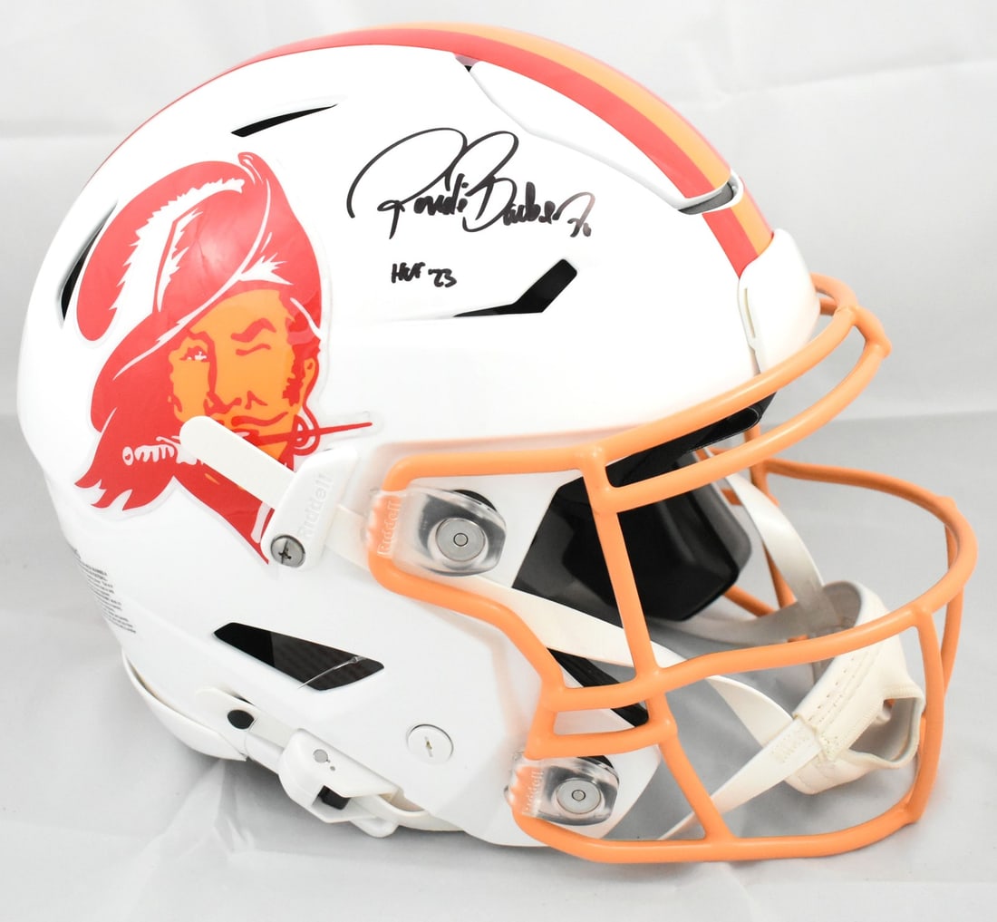 Ronde Barber autographed Tampa Bay Buccaneers SpeedFlex helmet Beckett hologram: Ronde Barber autographed Tampa Bay Buccaneers SpeedFlex helmet Beckett hologram This pre-owned Tampa Bay Buccaneers SpeedFlex full-size helmet features the autograph of Ronde Barber, commemorating his