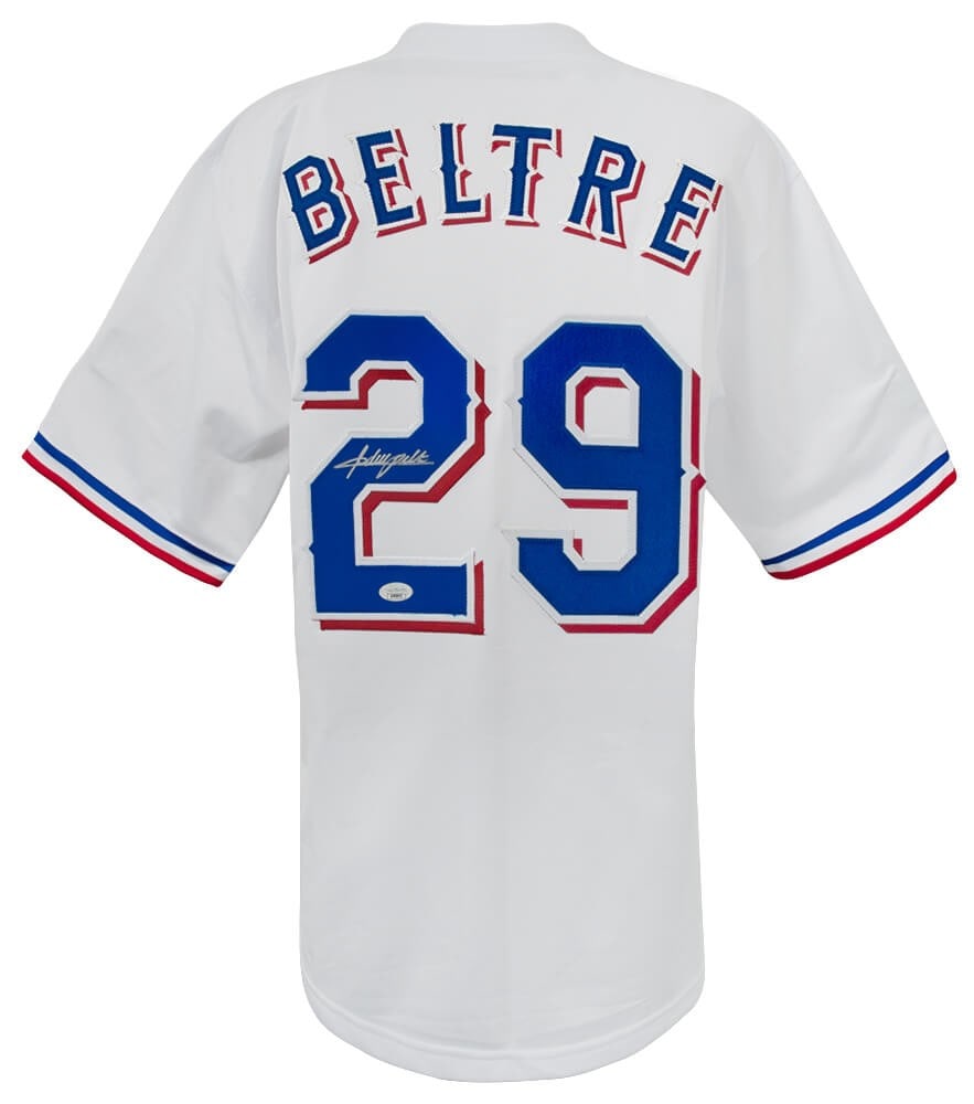 Adrian Beltre Signed Custom Jersey Texas Rangers JSA COA: Adrian Beltre Signed Custom Jersey Texas Rangers JSA COA This is an original signed white custom baseball jersey by Adrian Beltre, renowned player for the Texas Rangers. The jersey is authenticated wi