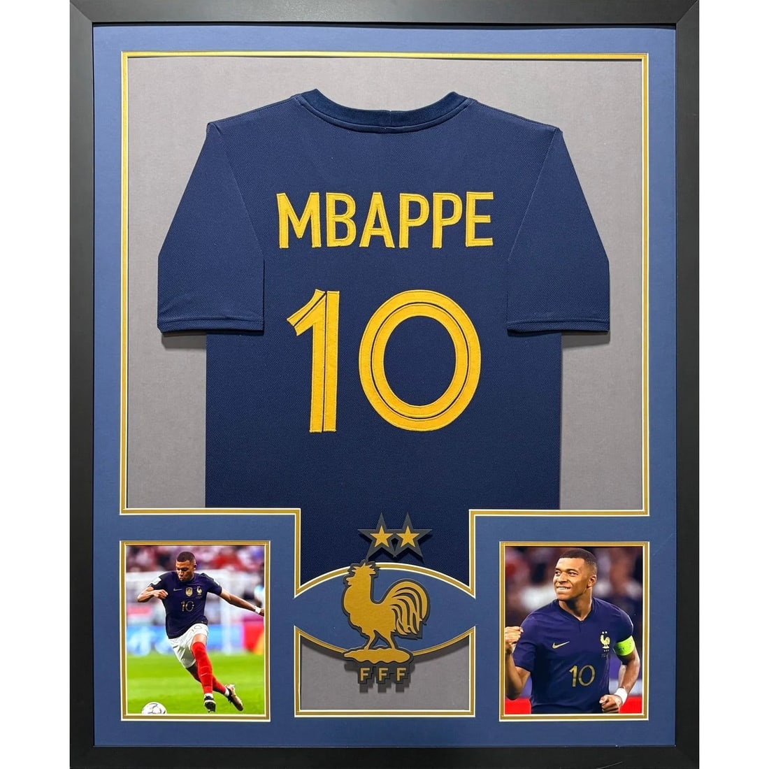 Kylian Mbappe Framed France Jersey UNSIGNED 42x34 UV Protected: Kylian Mbappe Framed France Jersey UNSIGNED 42x34 UV Protected This framed jersey features Kylian Mbappe's France national team design, making it a perfect addition for any soccer fan. The high-qualit