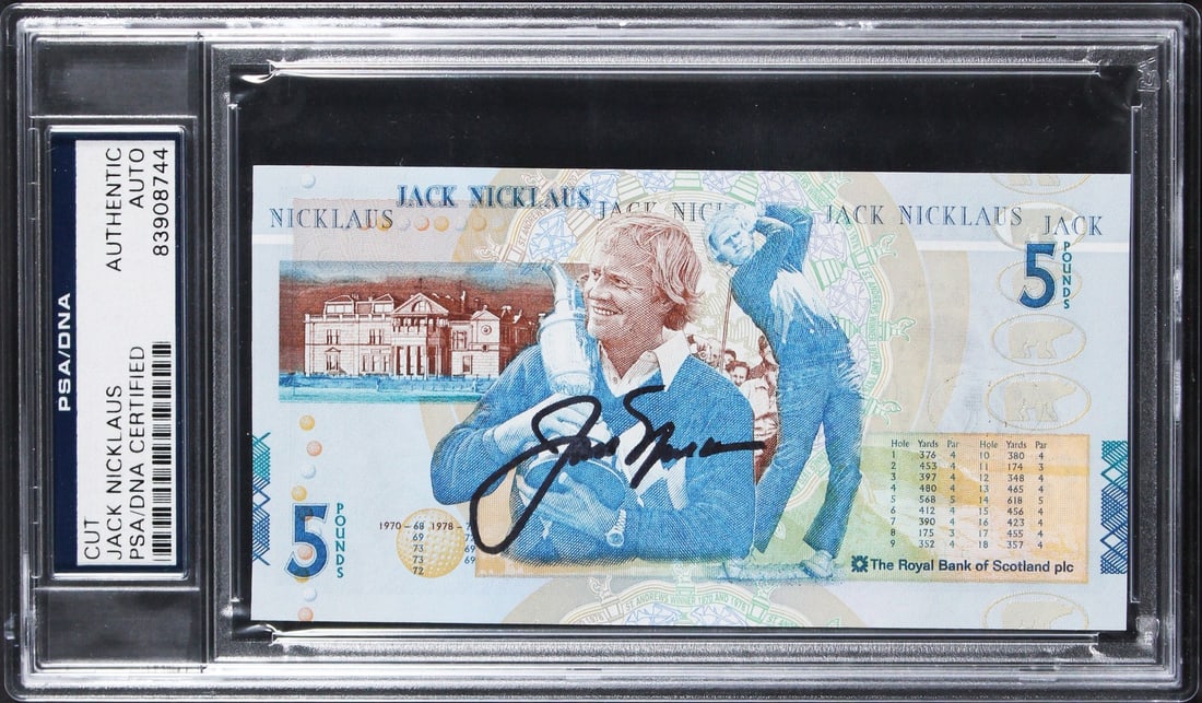 PSA Slabbed 5 Pound Royal Bank of Scotland Note Signed by Jack Nicklaus (1 of 2)
