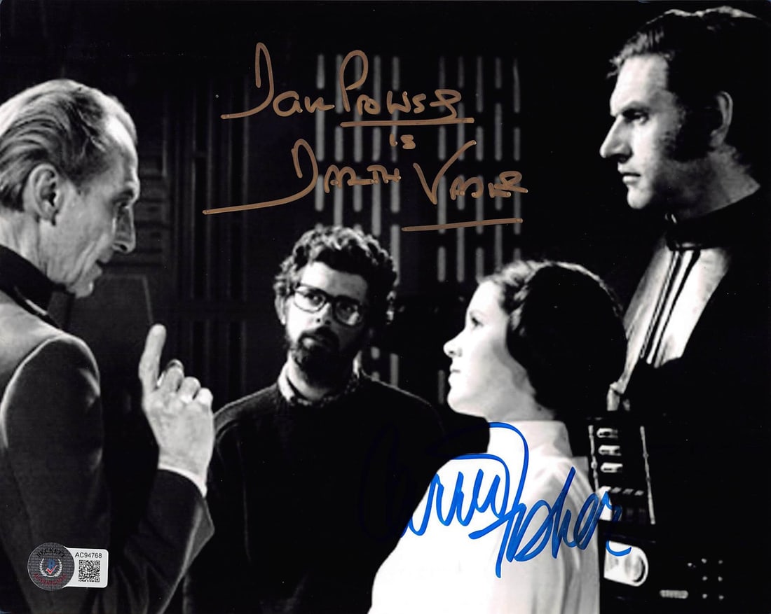 Carrie Fisher David Prowse Star Wars Signed 8x10 Photo Beckett Authentication: Carrie Fisher David Prowse Star Wars Signed 8x10 Photo Beckett Authentication This stunning 8x10 photograph features the iconic Carrie Fisher and David Prowse, both of whom are celebrated figures from