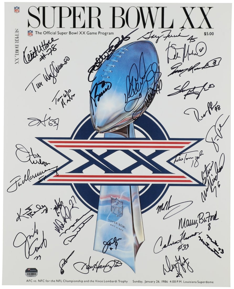 1985 Chicago Bears Super Bowl XX Team Signed 16x20 Photo with 30 Signatures (1 of 2)