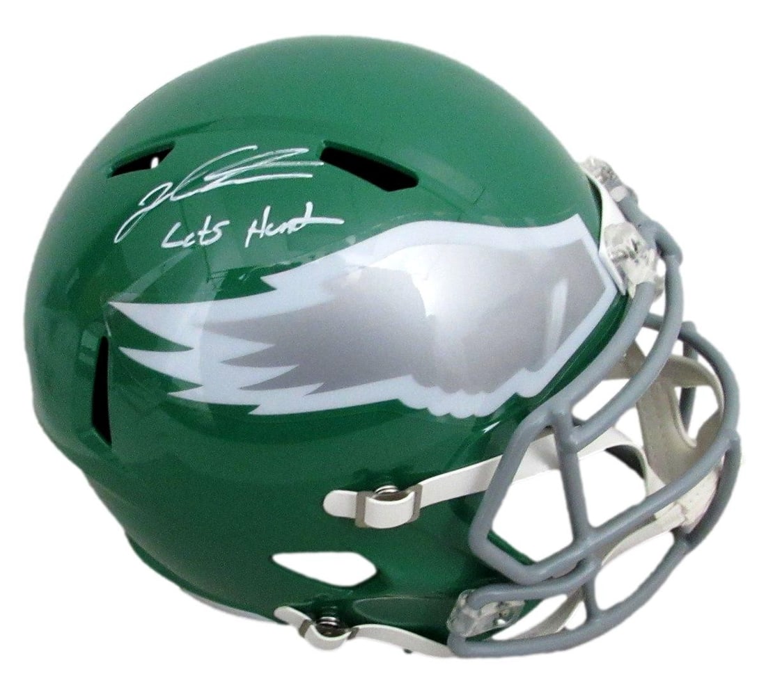 Jalen Carter Signed Inscribed Kelly Green Helmet Eagles PSA/DNA: Jalen Carter Signed Inscribed Kelly Green Helmet Eagles PSA/DNA This is an authentic Jalen Carter Signed and Inscribed "Let's Hunt" Kelly Green Full Size Replica Football Helmet from the Philadelphia 