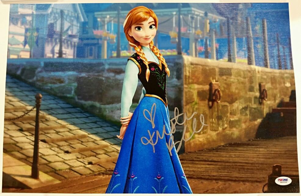 Frozen Anna 12x18 Canvas Signed by Kristen Bell with PSA DNA COA: Frozen Anna 12x18 Canvas Signed by Kristen Bell with PSA DNA COA This 12x18 canvas photo features an authentic signature from Kristen Bell, the voice of Anna in Frozen. The signed piece comes with a P