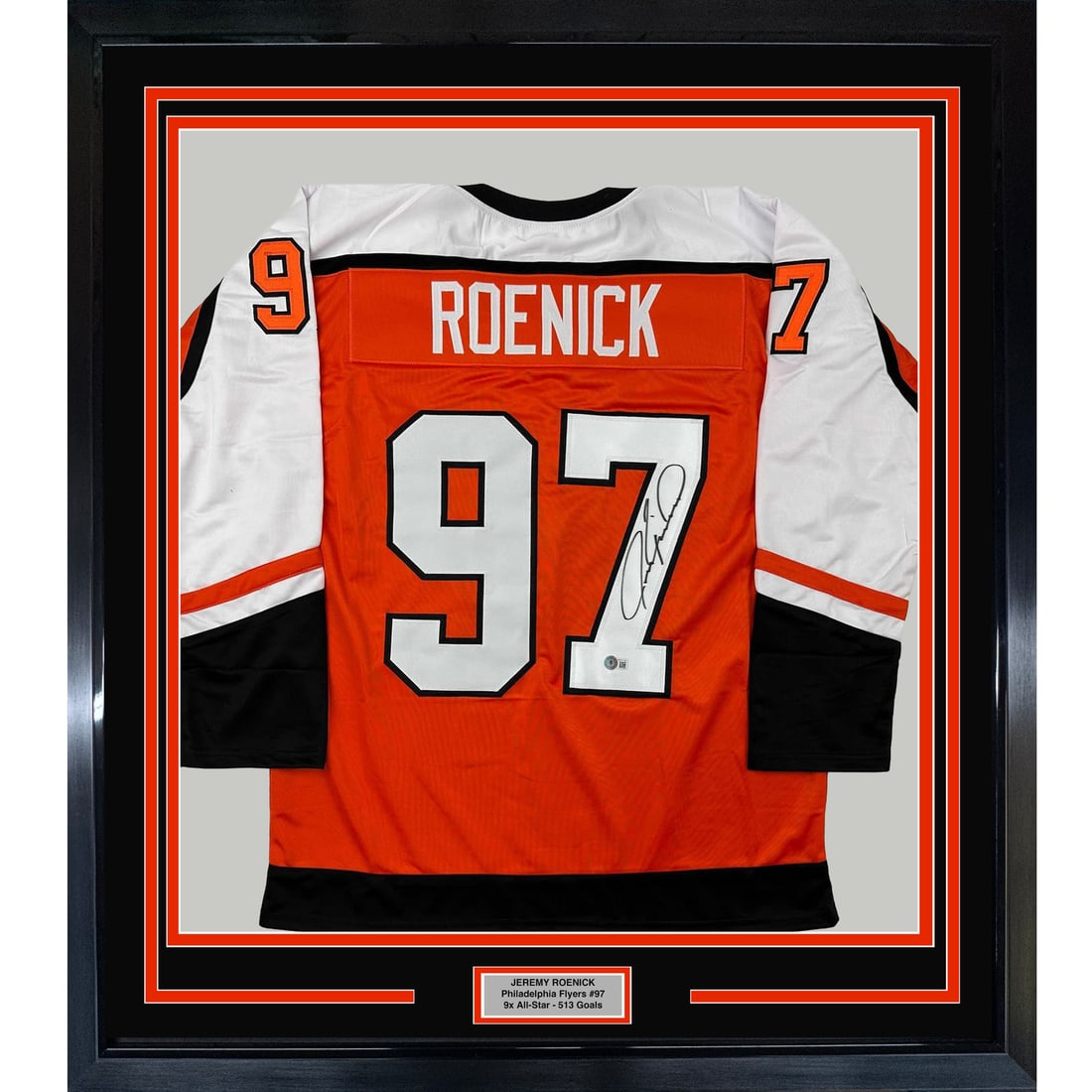 Framed Jeremy Roenick Autographed Jersey Philadelphia Flyers BAS COA: Framed Jeremy Roenick Autographed Jersey Philadelphia Flyers BAS COA Celebrate the legacy of Jeremy Roenick with this professionally framed and autographed 33x42 orange jersey, proudly representing th