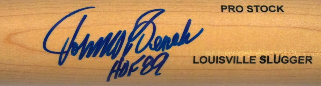 Blonde Louisville Slugger Bat Signed by Johnny Bench with HOF Inscription (1 of 2)