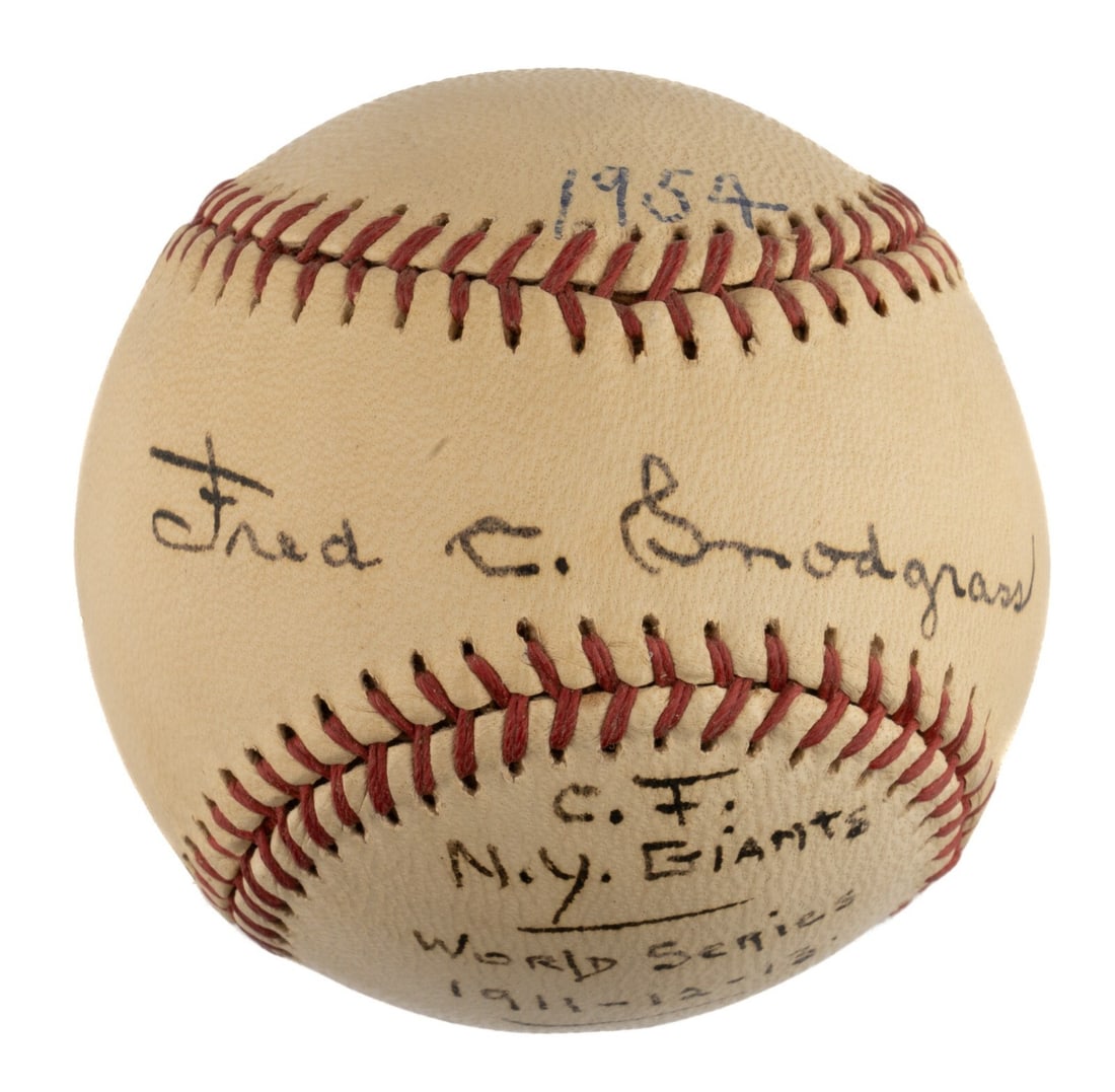 Fred Snodgrass Signed 1912 World Series Baseball JSA Authenticated: Fred Snodgrass Signed 1912 World Series Baseball JSA Authenticated This is a single signed baseball by Fred Snodgrass, an outfielder renowned for his time with the New York Giants. The MacGregor baseb
