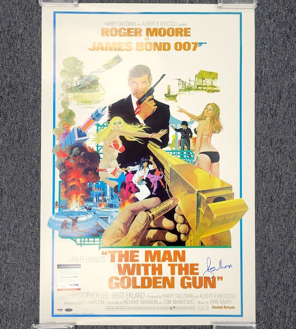 Roger Moore Autographed 24x36 The Man With the Golden Gun Poster PSA DNA (1 of 5)