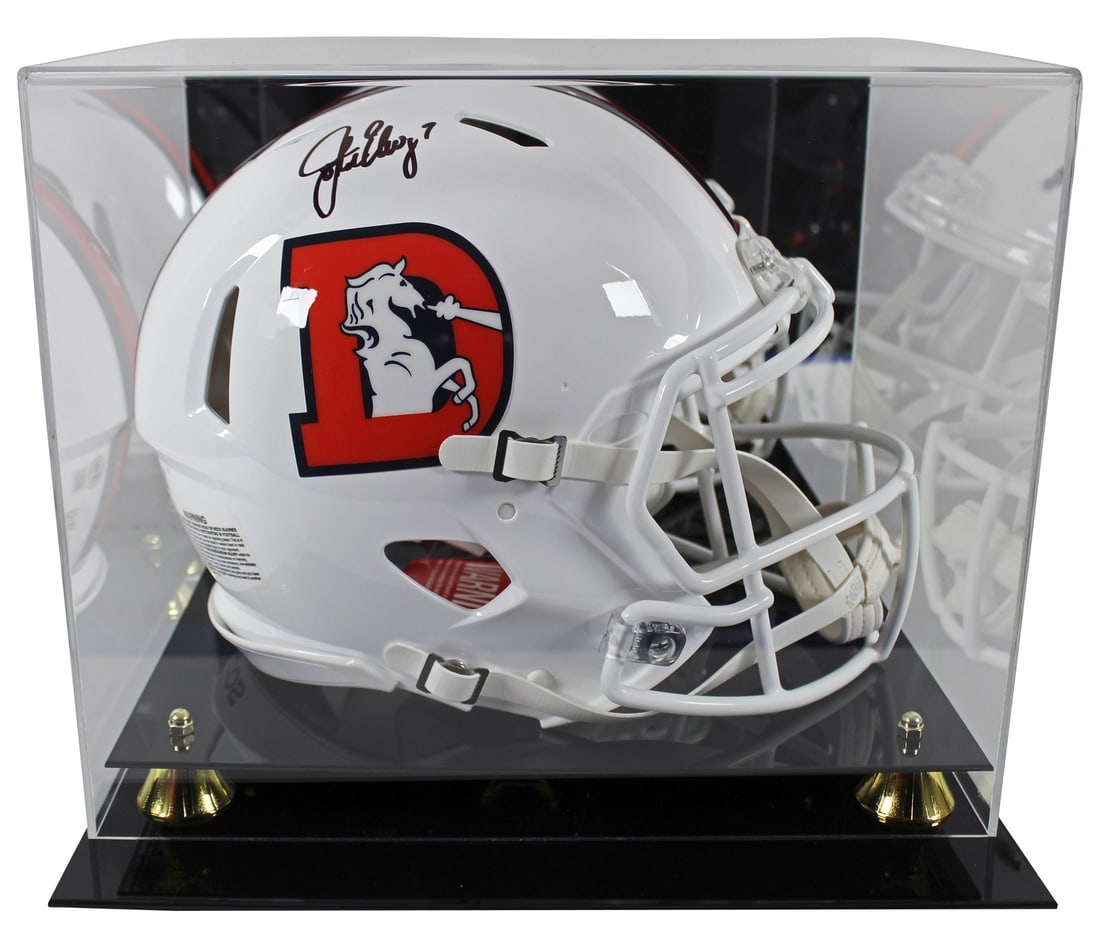 John Elway autographed Broncos Proline helmet with BAS witness case: John Elway autographed Broncos Proline helmet with BAS witness case This Denver Broncos alternate 2023 full size Speed Proline helmet has been personally signed by John Elway. The helmet comes with a 