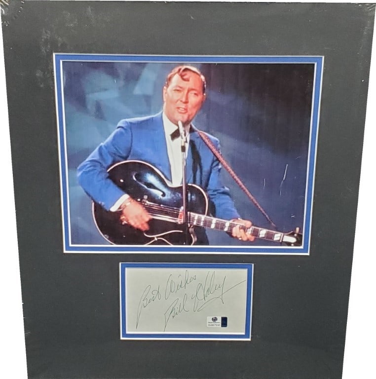 Framed Bill Haley Signed Index Card With 8x10 Guitar Photo GAI Authenticated (1 of 4)