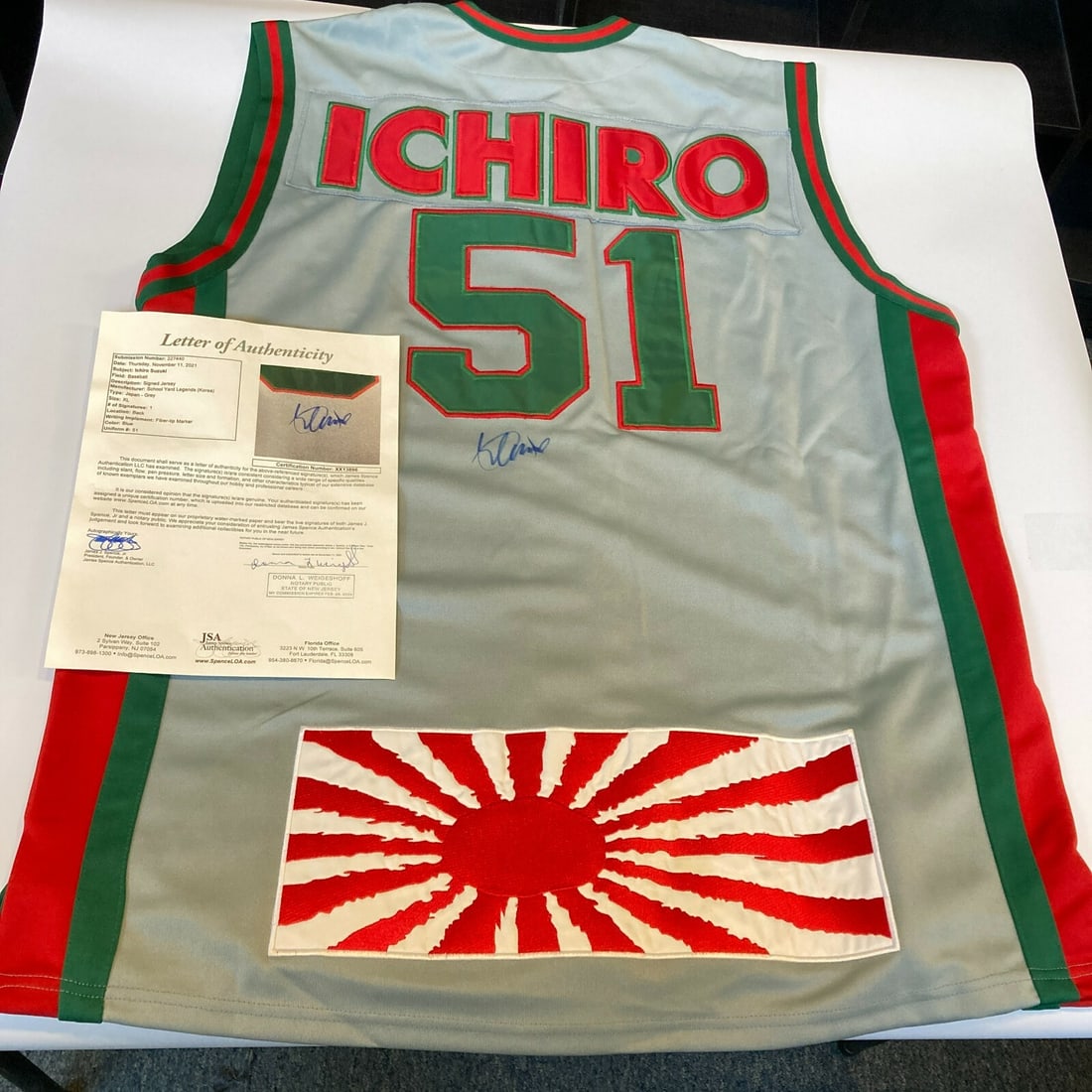 Ichiro Suzuki Signed 1991 Japan Jersey JSA Certified Authentic: Ichiro Suzuki Signed 1991 Japan Jersey JSA Certified Authentic This is an authentic baseball jersey signed by Ichiro Suzuki, featuring the School Yard Legends design from Japan, dated 1991. The jersey