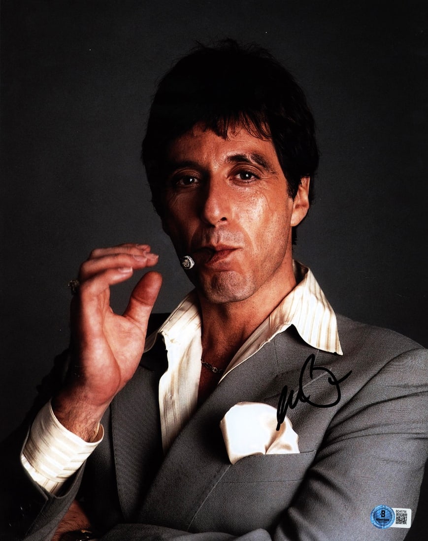 Signed 11x14 Scarface Photo of Al Pacino Beckett BAS Authenticated: Signed 11x14 Scarface Photo of Al Pacino Beckett BAS Authenticated Autographed vertical smoking photograph signed by Al Pacino of Scarface. The 11x14 photo is an original piece and comes with Beckett 