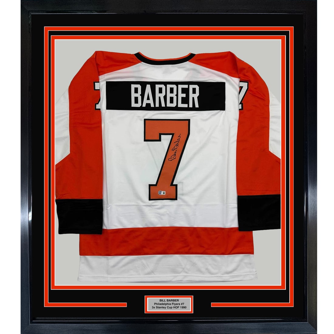 Framed Bill Barber Signed Hockey Jersey 35x39 with BAS COA (1 of 2)