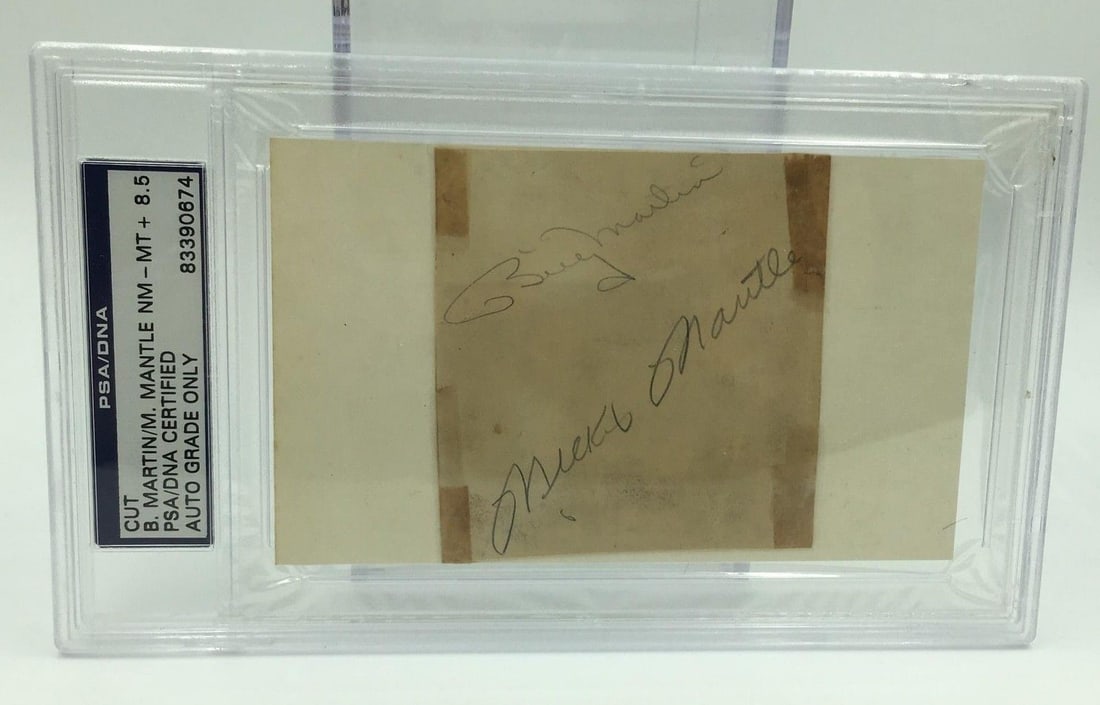 1952 Mickey Mantle Billy Martin Signed Cut PSA DNA Baseball (1 of 4)