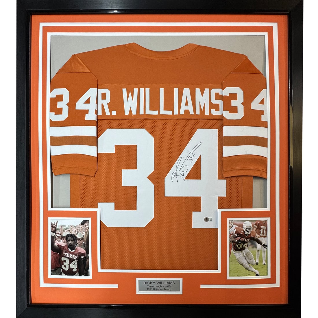Framed Ricky Williams Autographed Texas Longhorns Jersey with JSA COA: Framed Ricky Williams Autographed Texas Longhorns Jersey with JSA COA Celebrate the legacy of Ricky Williams with this professionally framed autographed Texas Longhorns jersey. Measuring 35 inches by 