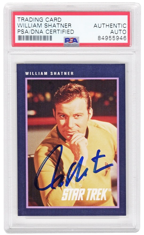 William Shatner Signed 1991 Star Trek Trading Card PSA Slabbed: William Shatner Signed 1991 Star Trek Trading Card PSA Slabbed Own a piece of science fiction history with this William Shatner signed 1991 Star Trek Impel trading card #363. This original card featur