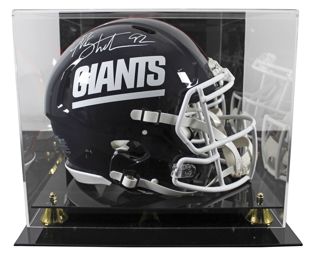Michael Strahan Autographed Giants Throwback Speed Proline Helmet With Display Case BAS: Michael Strahan Autographed Giants Throwback Speed Proline Helmet With Display Case BAS This full-size Speed Proline helmet features the 1981-99 throwback design of the New York Giants. It has been pe