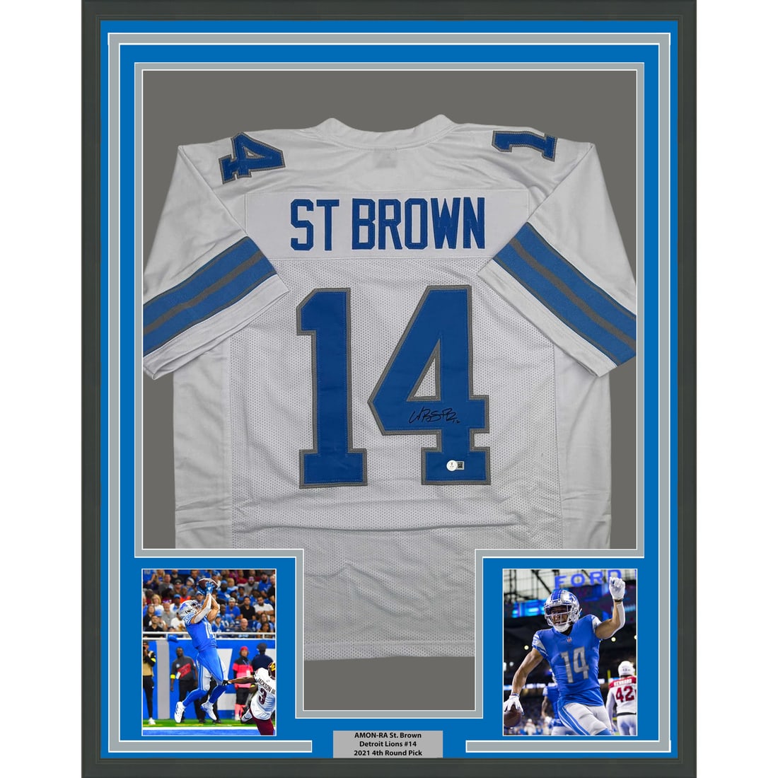Detroit Lions White Jersey Signed by Amon-Ra St. Brown Framed 35x39 BAS COA (1 of 2)