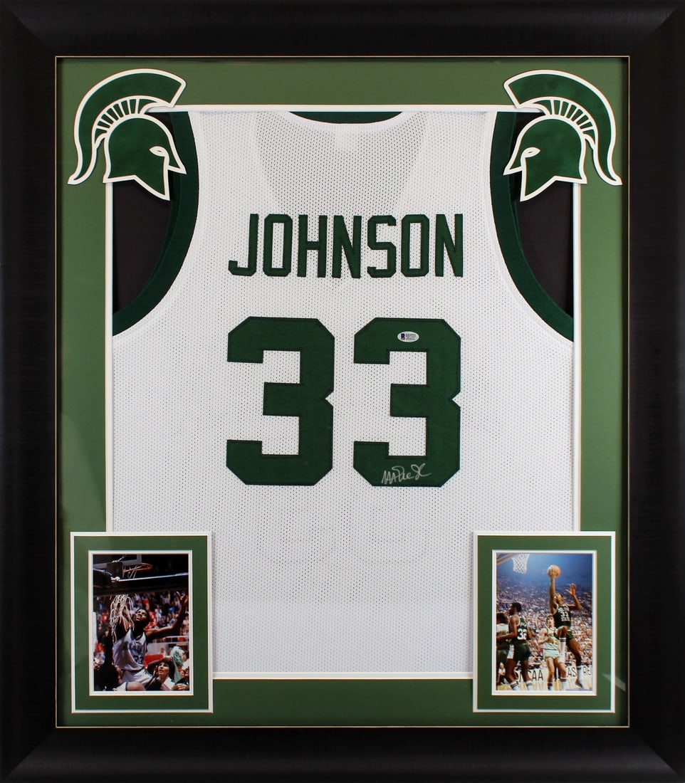 Magic Johnson Autographed Michigan State Framed White Jersey BAS Witnessed (1 of 2)