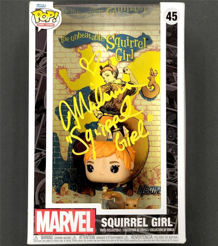 Funko Pop 45 Marvel Squirrel Girl Signed by Milana Vayntrub JSA Authenticated: Funko Pop 45 Marvel Squirrel Girl Signed by Milana Vayntrub JSA Authenticated This is an original Marvel "Squirrel Girl" Funko Pop #45, personally signed by Milana Vayntrub. The autograph is authentic