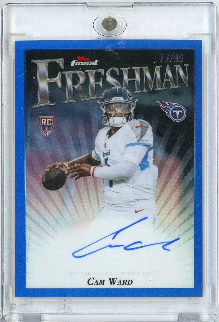 Cam Ward 2025 Topps Finest Blue Ref Auto RC FFACW 99 Football Card (1 of 2)