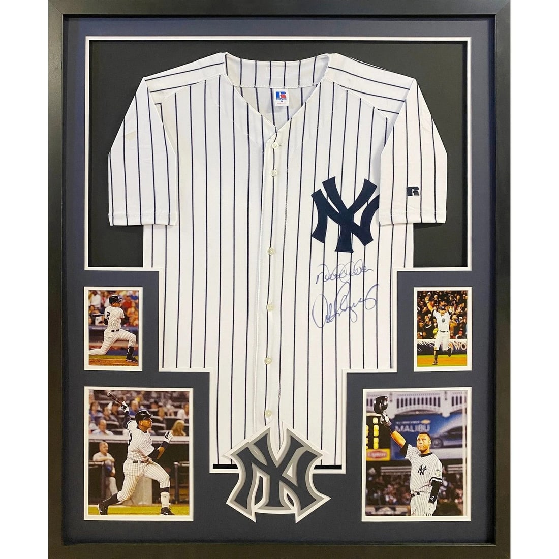 Framed Yankees Jersey Signed by Derek Jeter and Alex Rodriguez Steiner Authenticated: Framed Yankees Jersey Signed by Derek Jeter and Alex Rodriguez Steiner Authenticated This limited edition framed jersey features authentic signatures from Derek Jeter and Alex Rodriguez. The jersey is
