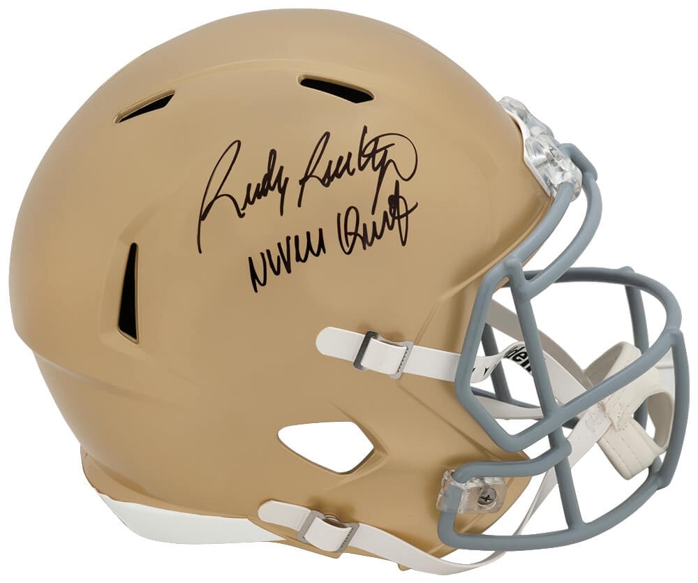 Rudy Ruettiger autographed Notre Dame full size replica helmet Never Quit inscription (1 of 1)