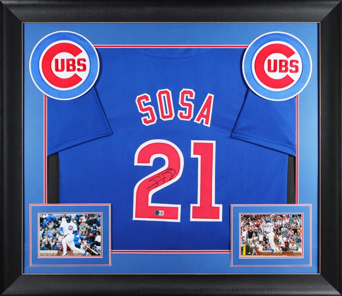 Sammy Sosa Signed Chicago Cubs Framed Jersey BAS Witnessed: Sammy Sosa Signed Chicago Cubs Framed Jersey BAS Witnessed Celebrate the legacy of Sammy Sosa with this authentic signed blue pro style framed jersey, representing the Chicago Cubs. Personally signed 