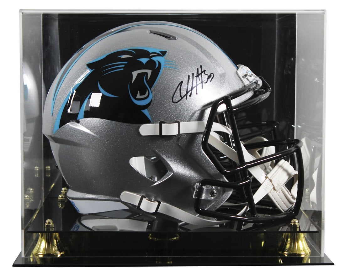 Chuba Hubbard autographed Panthers Speed replica helmet with display case BAS witnessed (1 of 4)