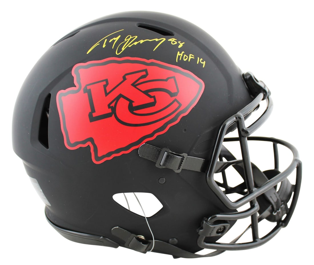 Tony Gonzalez Signed Chiefs Eclipse Full Size Helmet HOF 19 Beckett Authenticated: Tony Gonzalez Signed Chiefs Eclipse Full Size Helmet HOF 19 Beckett Authenticated This is an authentic, full-size Speed Proline helmet featuring the Kansas City Chiefs design, personally signed by NFL