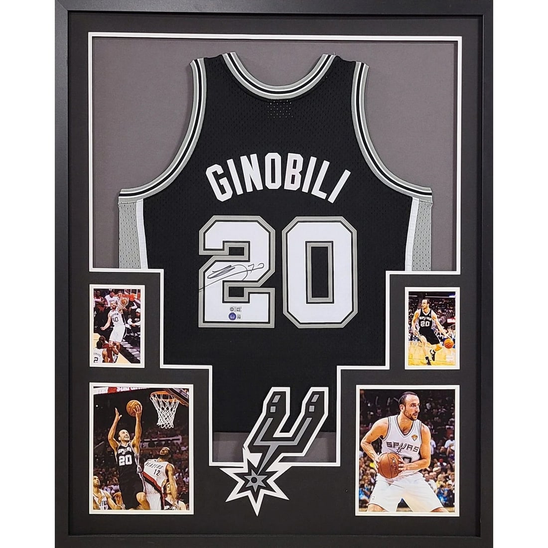 Manu Ginobili Signed Framed Jersey San Antonio Spurs Beckett Authenticated: Manu Ginobili Signed Framed Jersey San Antonio Spurs Beckett Authenticated A stunning framed jersey of Manu Ginobili, autographed and authenticated by Beckett, a leader in sports memorabilia authentic