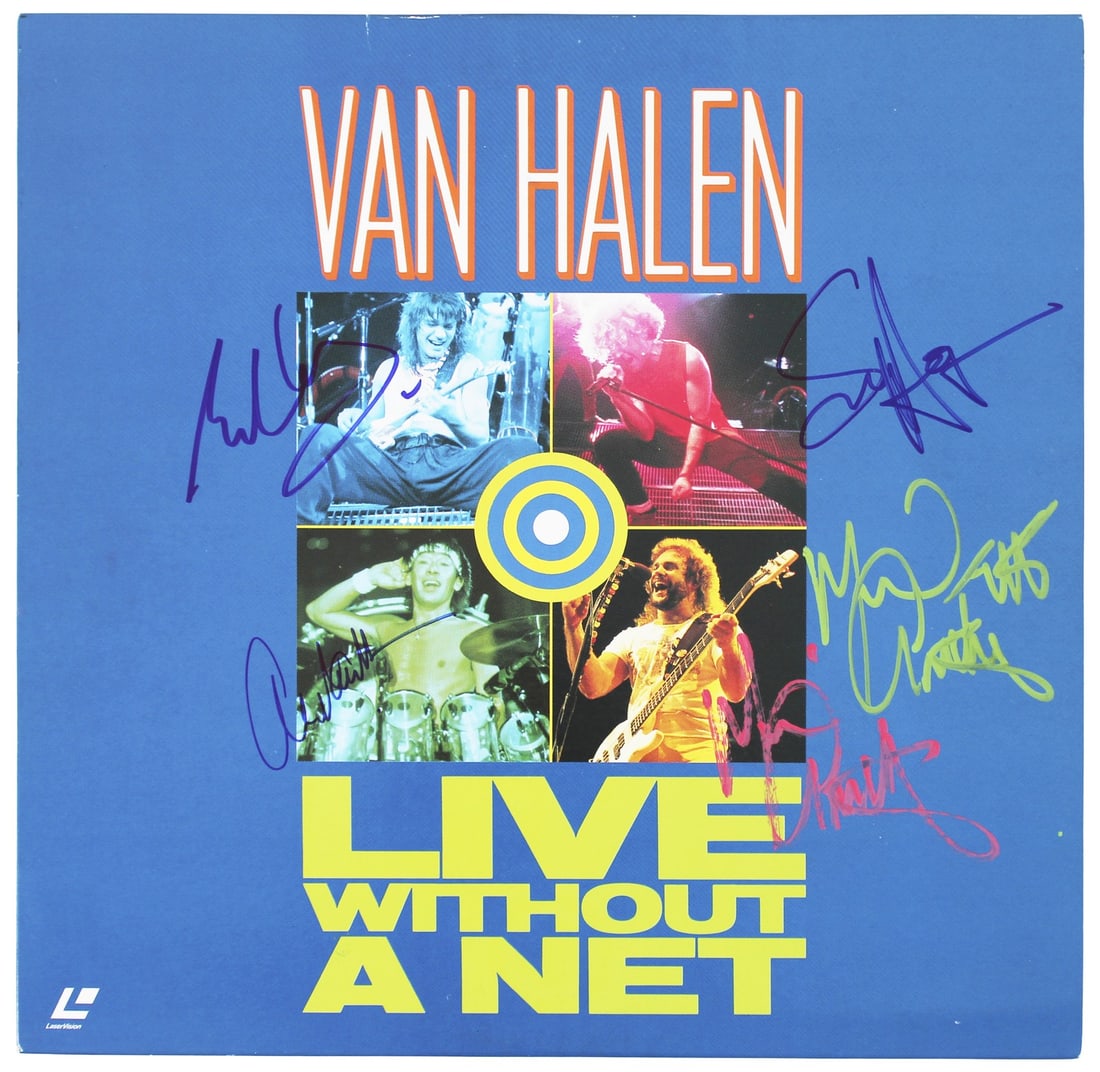 Beckett Authenticated Van Halen Live Without A Net Signed Laserdisc Cover: Beckett Authenticated Van Halen Live Without A Net Signed Laserdisc Cover This is an original "Live Without A Net" Laserdisc cover with disk, personally signed by Eddie Van Halen, Alex Van Halen, Samm