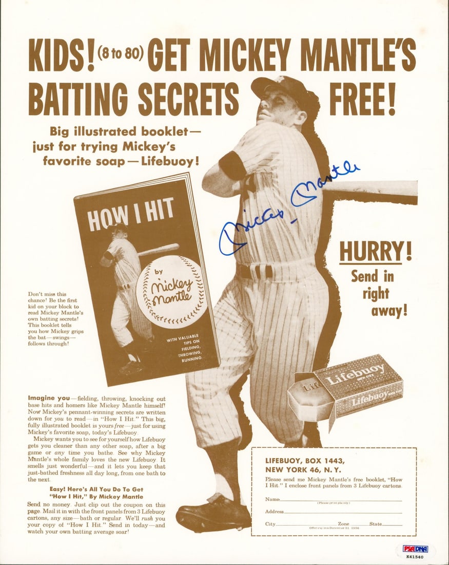 Mickey Mantle Signed 11x14 Yankees Photo with PSA/DNA Certification: Mickey Mantle Signed 11x14 Yankees Photo with PSA/DNA Certification This stunning 11x14 black and white photo features an authentic signature from baseball legend Mickey Mantle, a prominent player of 