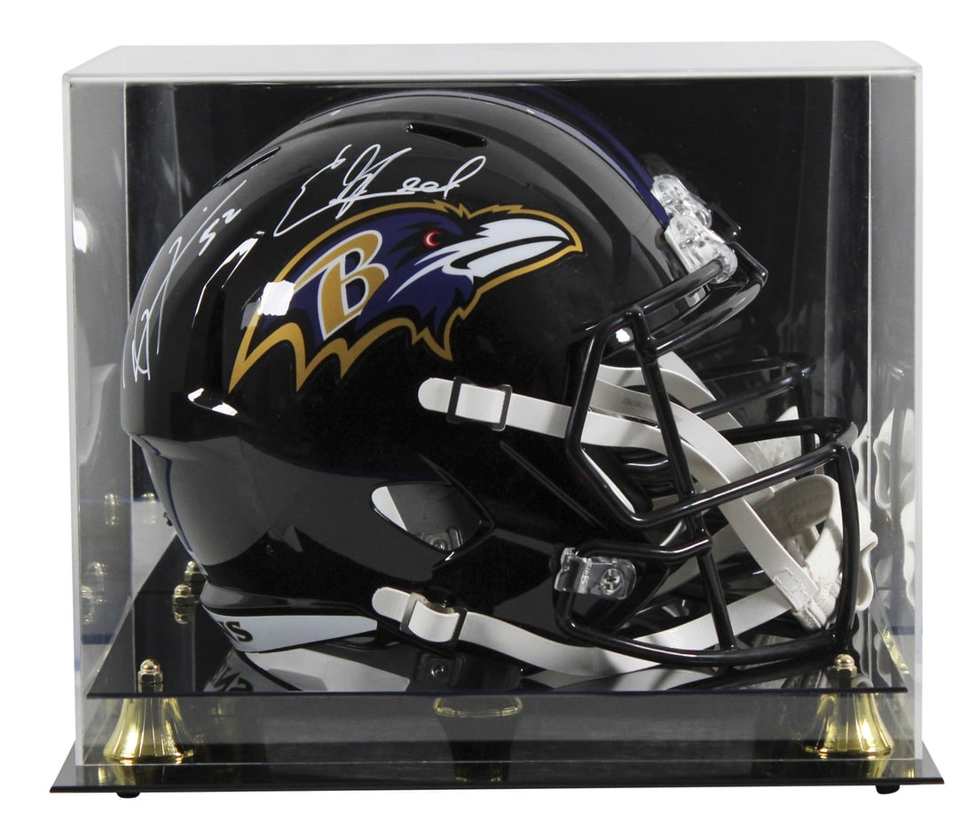 Baltimore Ravens Speed Replica Helmet Case Ray Lewis Ed Reed Beckett Witnessed: Baltimore Ravens Speed Replica Helmet Case Ray Lewis Ed Reed Beckett Witnessed This full size speed replica helmet has been personally signed by Ray Lewis and Ed Reed of the Baltimore Ravens. It is an