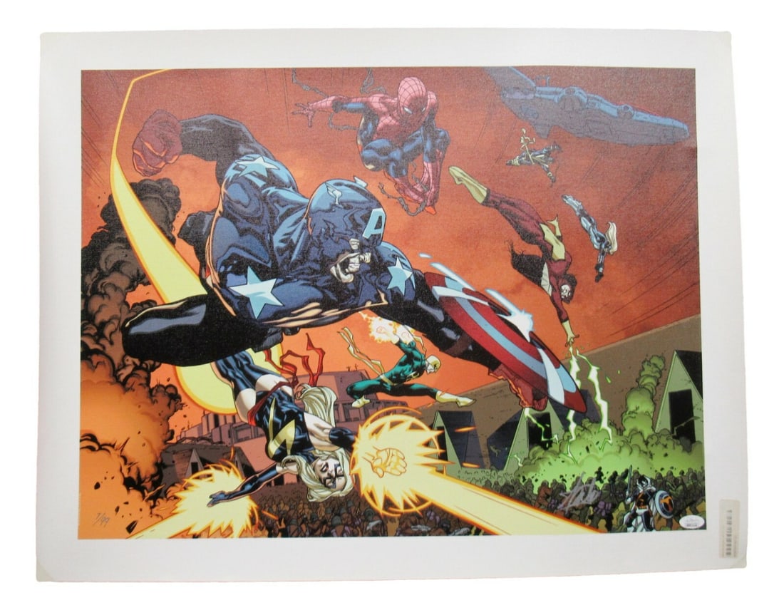 Stan Lee Signed Marvel New Avengers #59 Print 21x27 7/99 JSA BB93122: Stan Lee Signed Marvel New Avengers #59 Print 21x27 7/99 JSA BB93122 This stunning print features the iconic Marvel New Avengers #59, beautifully signed by the legendary Stan Lee. Measuring 21 inches 