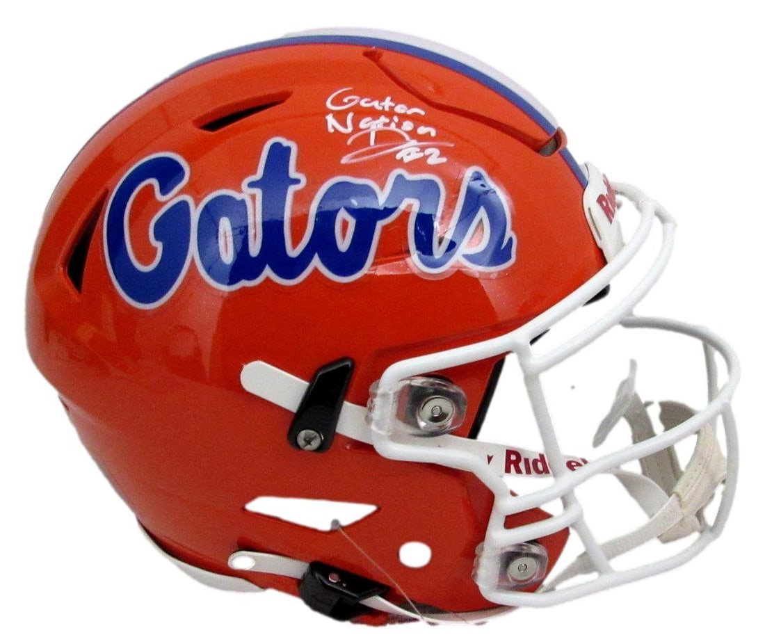 Florida Gators Orange SpeedFlex Full Size Helmet JSA Authenticated Signed by D J Lagway: Florida Gators Orange SpeedFlex Full Size Helmet JSA Authenticated Signed by D J Lagway This is an original, full-size Orange Speed Flex authentic football helmet signed and inscribed "Gator Nation" b