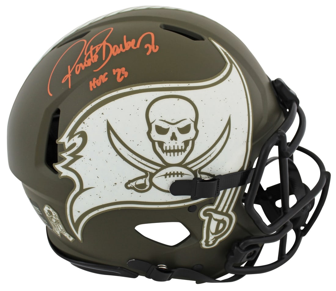 Ronde Barber Signed HOF 23 Salute To Service Helmet BAS Authenticated: Ronde Barber Signed HOF 23 Salute To Service Helmet BAS Authenticated This authentic full-size Speed Proline helmet features the signature of Ronde Barber, a celebrated player from the Tampa Bay Bucca
