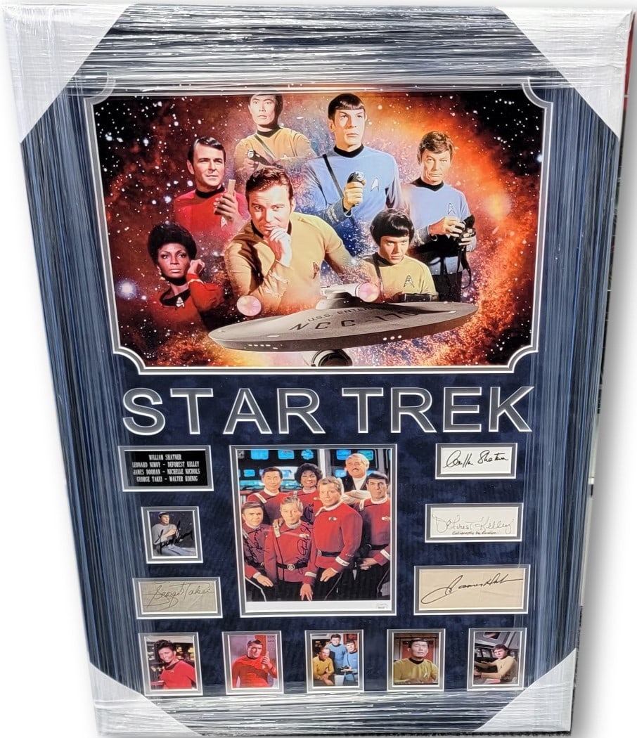 Framed Star Trek Cast Signed Collage With GAI Authentication 25" x 37" (1 of 5)