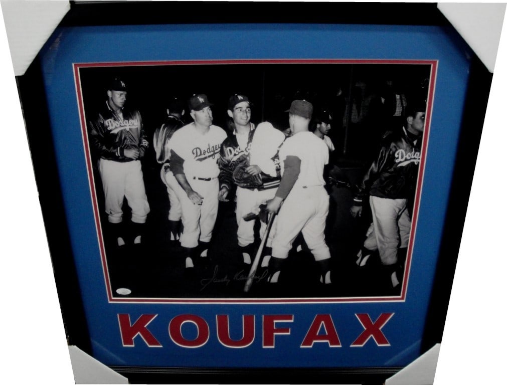 Sandy Koufax Autographed 16X20 Framed Photo JSA Authenticated Celebration: Sandy Koufax Autographed 16X20 Framed Photo JSA Authenticated Celebration Celebrate a piece of baseball history with this stunning 16X20 photo of Sandy Koufax, capturing him in a moment of triumph aft