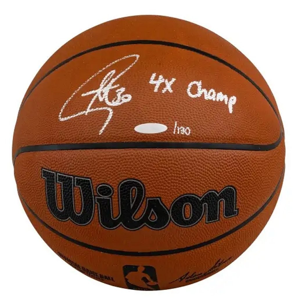 Stephen Curry Signed Wilson Basketball 4X Champ #/130 Upper Deck Authenticated Warriors: Stephen Curry Signed Wilson Basketball 4X Champ #/130 Upper Deck Authenticated Warriors This official Wilson basketball is autographed by Stephen Curry, a key player for the Golden State Warriors and 